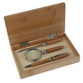 Bamboo Ballpoint Pen, Letter Opener, and Magnifying Gift Set